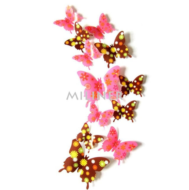 12pcs PVC 3D Cute Butterfly Wall Decor