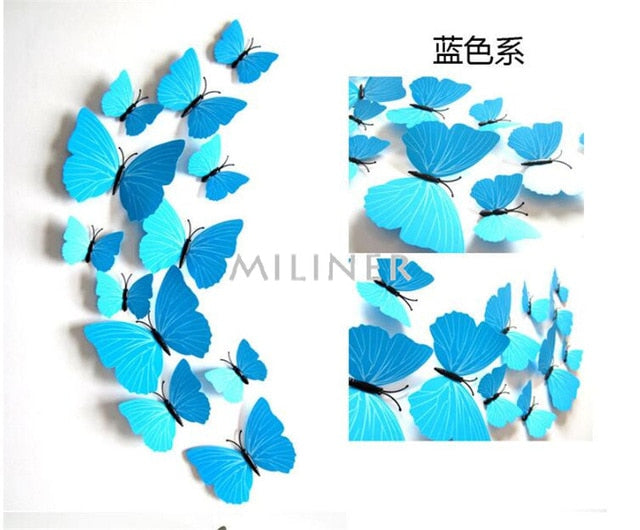 12pcs PVC 3D Cute Butterfly Wall Decor