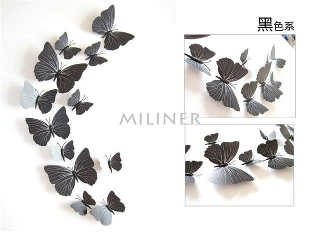 12pcs PVC 3D Cute Butterfly Wall Decor