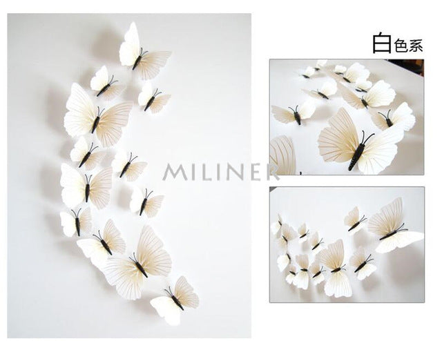 12pcs PVC 3D Cute Butterfly Wall Decor