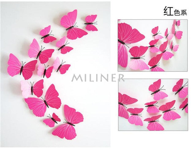 12pcs PVC 3D Cute Butterfly Wall Decor