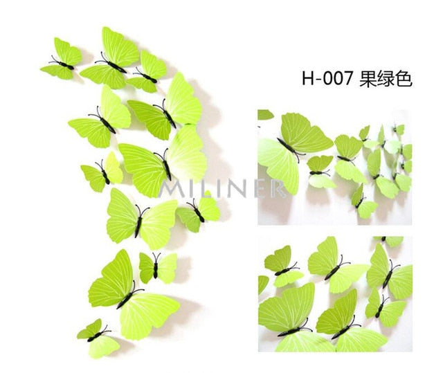 12pcs PVC 3D Cute Butterfly Wall Decor