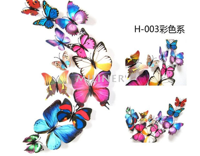 12pcs PVC 3D Cute Butterfly Wall Decor