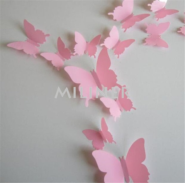 12pcs PVC 3D Cute Butterfly Wall Decor