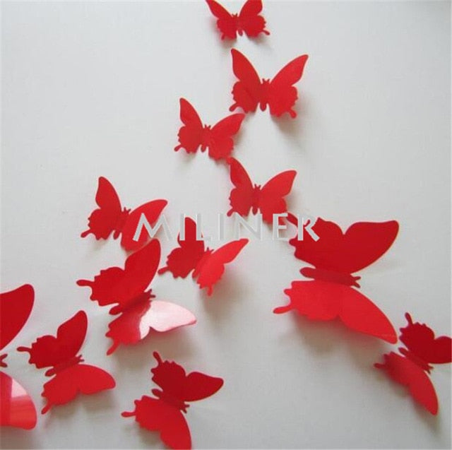 12pcs PVC 3D Cute Butterfly Wall Decor