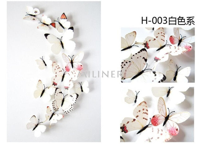 12pcs PVC 3D Cute Butterfly Wall Decor