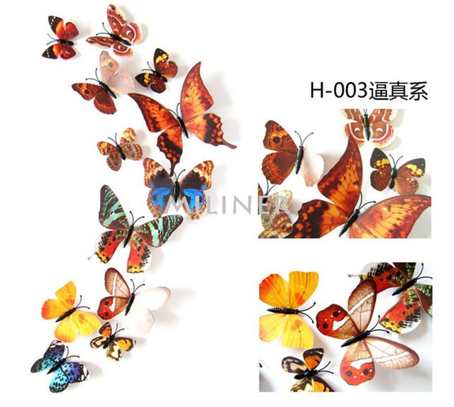 12pcs PVC 3D Cute Butterfly Wall Decor