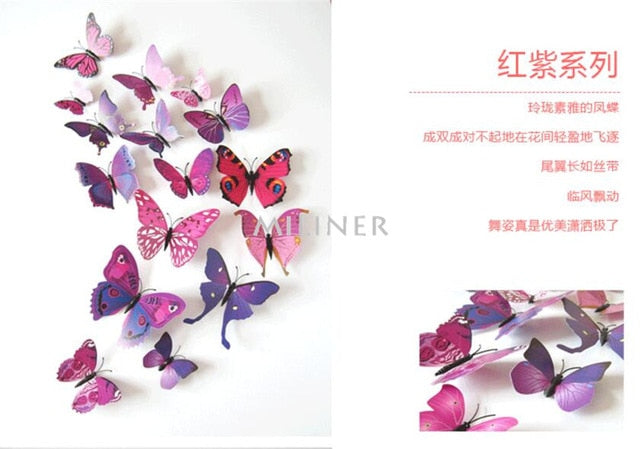 12pcs PVC 3D Cute Butterfly Wall Decor