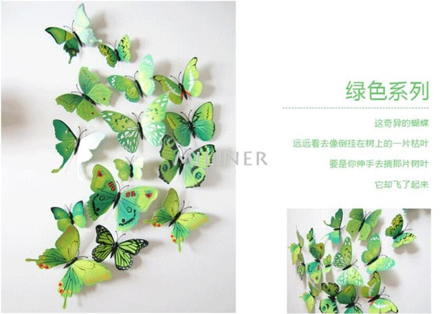 12pcs PVC 3D Cute Butterfly Wall Decor