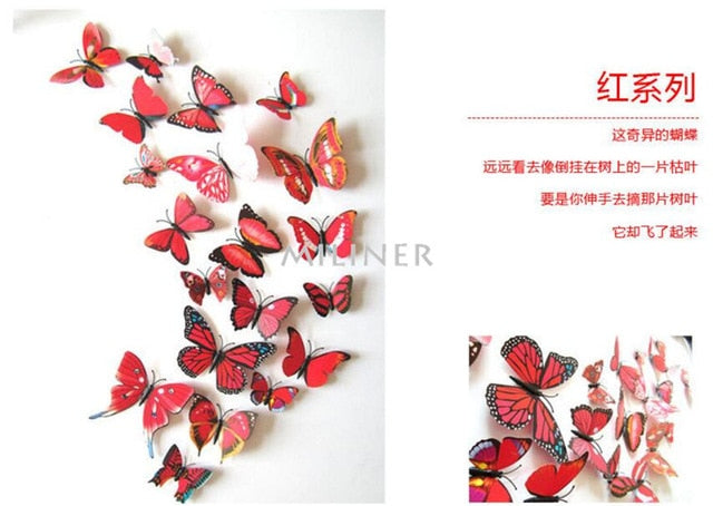 12pcs PVC 3D Cute Butterfly Wall Decor