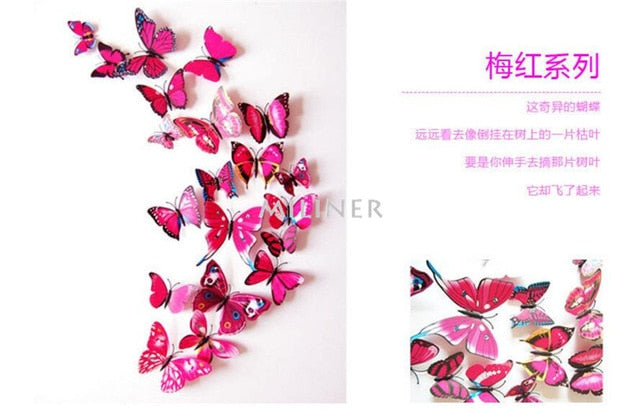 12pcs PVC 3D Cute Butterfly Wall Decor