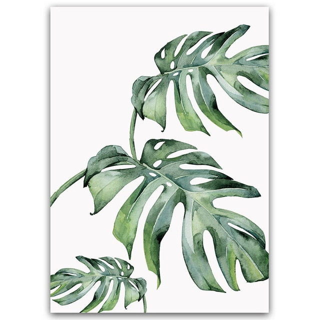 Watercolor Green Leaves Canvas Poster Picture