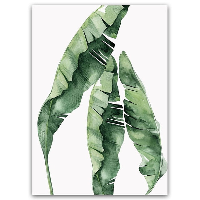 Watercolor Green Leaves Canvas Poster Picture