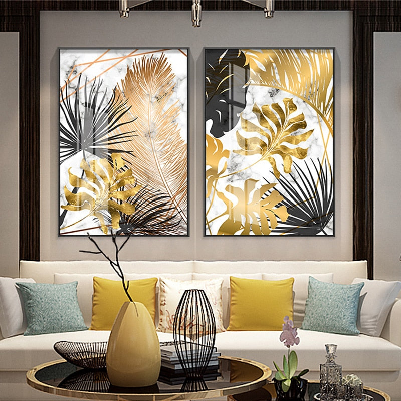 Nordic Plants Golden Leaf Canvas Painting Wall Art