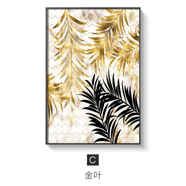 Nordic Plants Golden Leaf Canvas Painting Wall Art