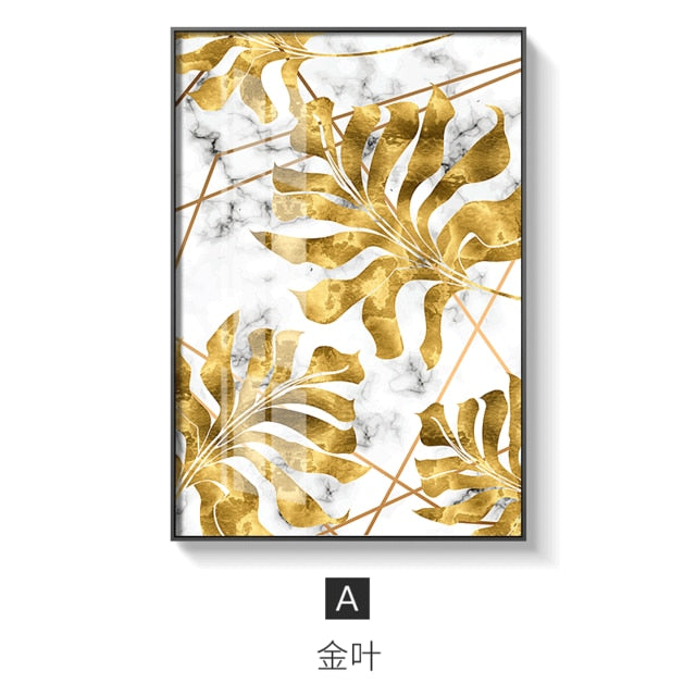 Nordic Plants Golden Leaf Canvas Painting Wall Art