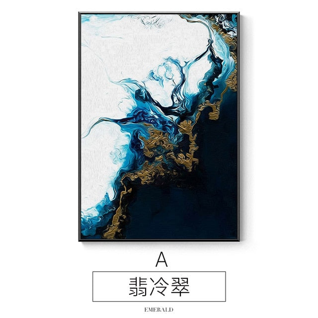 Nordic Abstract Color Spalsh Blue Golden Wall Art