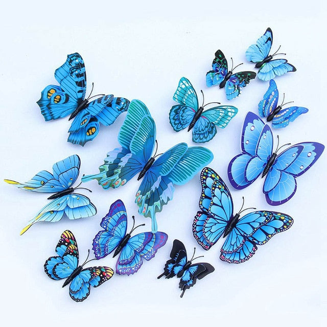 12pcs 3D Butterfly Multicolor Double Layer Wings Wall Sticker