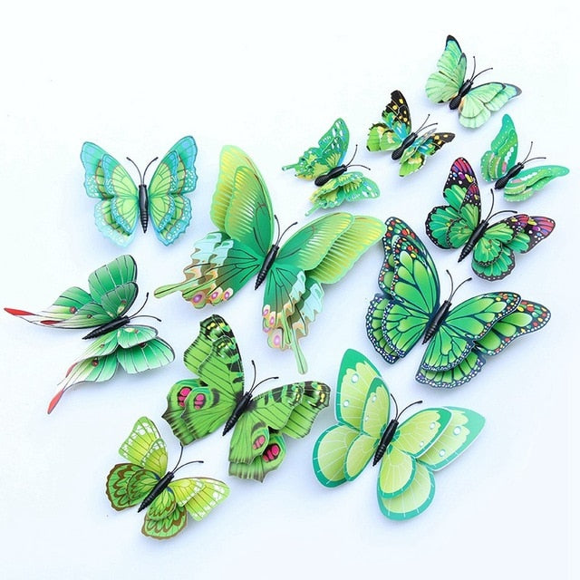 12pcs 3D Butterfly Multicolor Double Layer Wings Wall Sticker