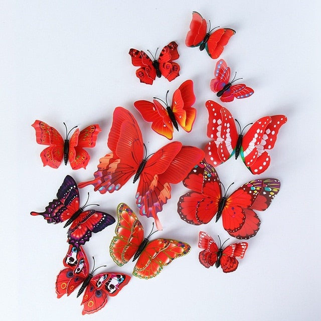 12pcs 3D Butterfly Multicolor Double Layer Wings Wall Sticker
