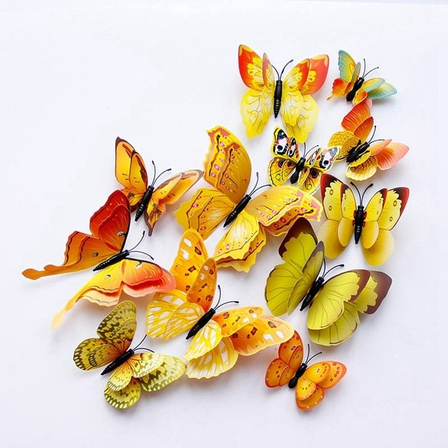 12pcs 3D Butterfly Multicolor Double Layer Wings Wall Sticker