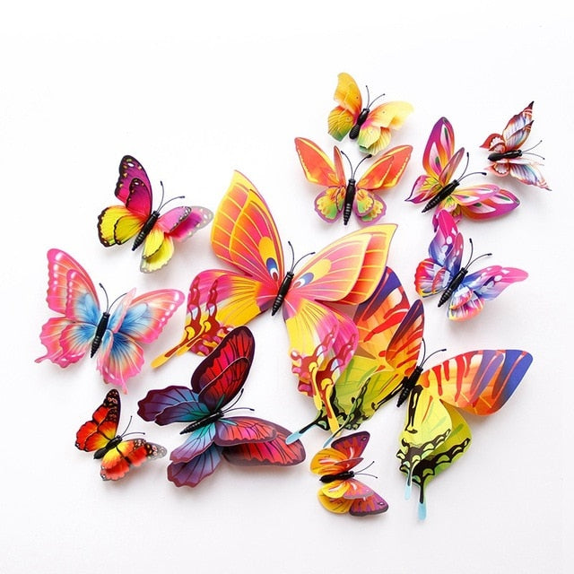 12pcs 3D Butterfly Multicolor Double Layer Wings Wall Sticker