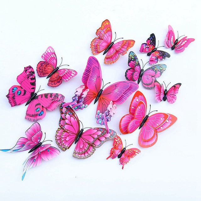 12pcs 3D Butterfly Multicolor Double Layer Wings Wall Sticker