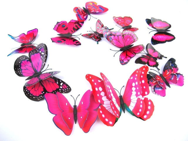 12pcs/set Multicolor Double Layer 3D Butterfly Wall Sticker