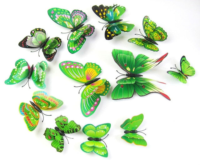 12pcs/set Multicolor Double Layer 3D Butterfly Wall Sticker