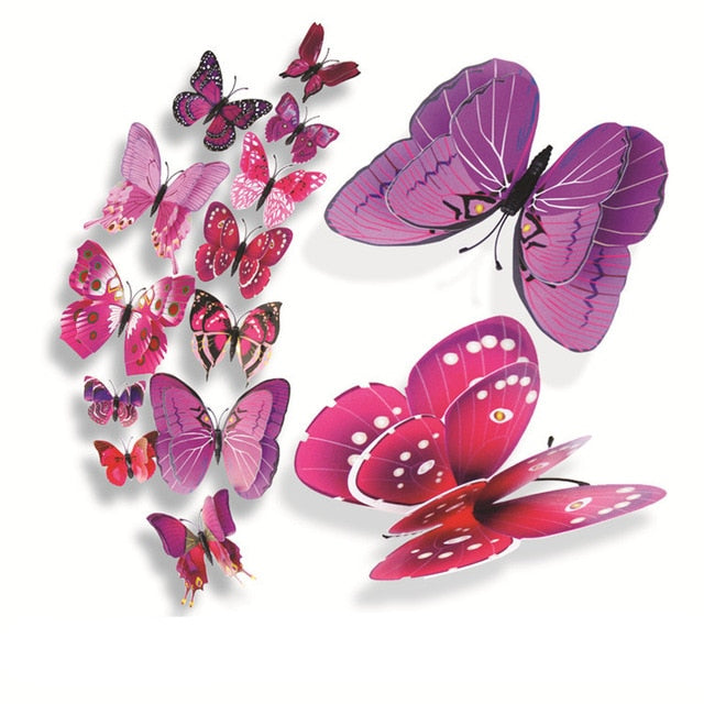 12pcs/set Multicolor Double Layer 3D Butterfly Wall Sticker