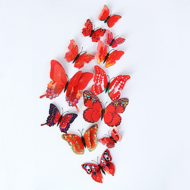 12pcs/set Multicolor Double Layer 3D Butterfly Wall Sticker