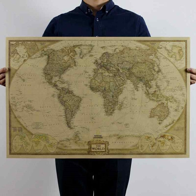 Nautical Ocean Sea World Map Retro Old Art