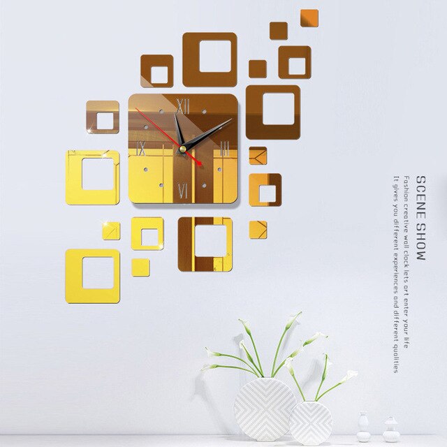 Acrylic Modern DIY 3D Wall Clock Decorative Mirrors