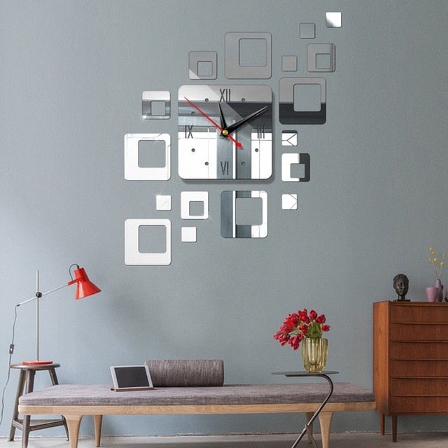 Acrylic Modern DIY 3D Wall Clock Decorative Mirrors