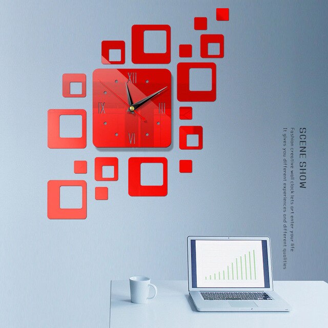 Acrylic Modern DIY 3D Wall Clock Decorative Mirrors