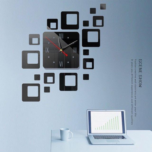 Acrylic Modern DIY 3D Wall Clock Decorative Mirrors