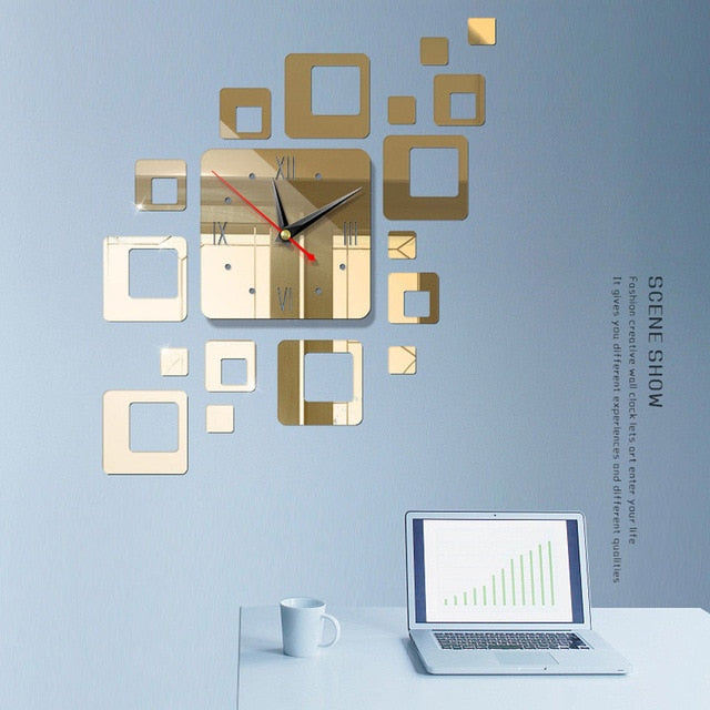 Acrylic Modern DIY 3D Wall Clock Decorative Mirrors