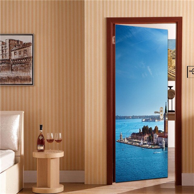 3D Lover In The Colored Woods Oil Painting Door Sticker