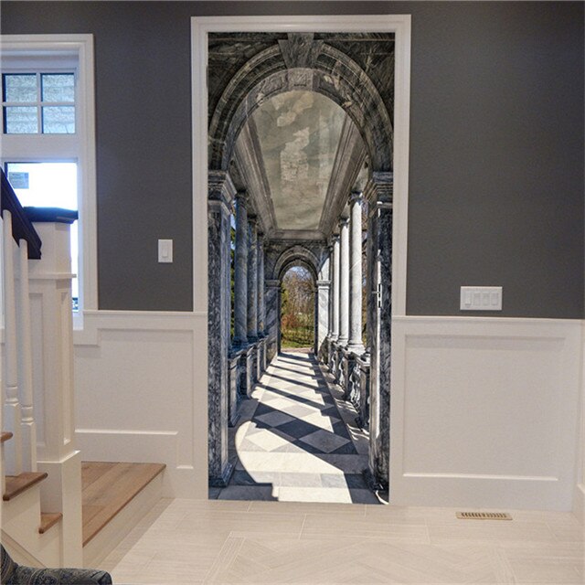 3D Lover In The Colored Woods Oil Painting Door Sticker