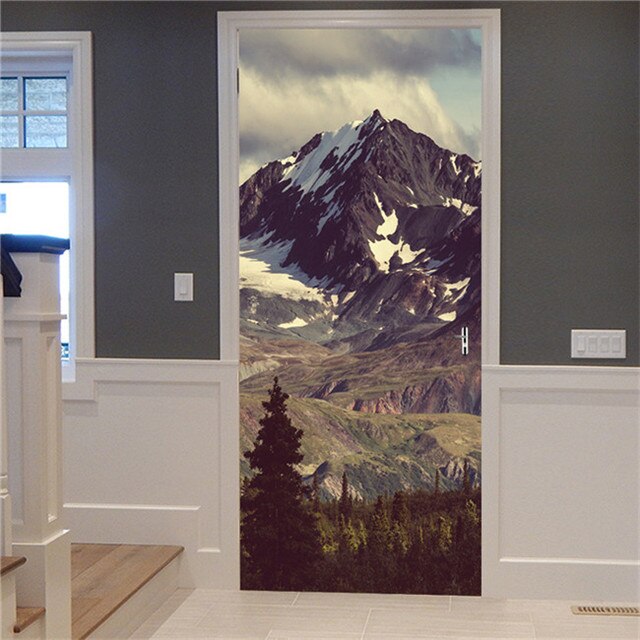 3D Lover In The Colored Woods Oil Painting Door Sticker