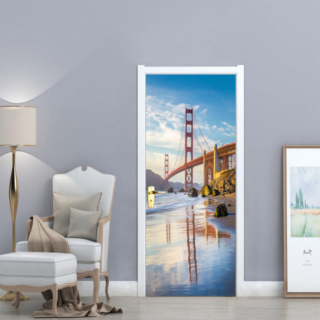 3D Lover In The Colored Woods Oil Painting Door Sticker