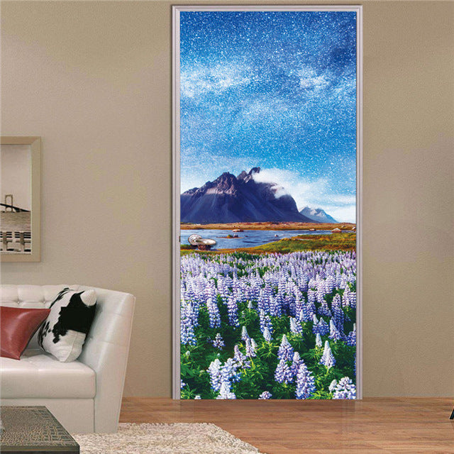 3D Lover In The Colored Woods Oil Painting Door Sticker