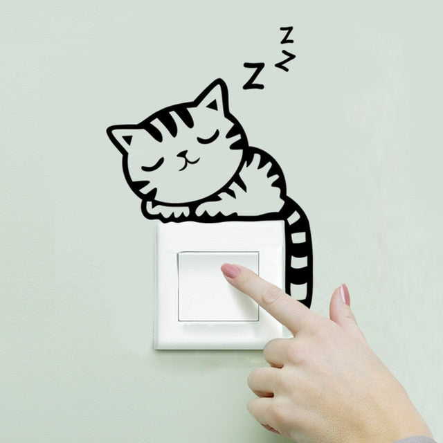 DIY Funny Cute Sleeping Cat Dog Switch Wall Stickers