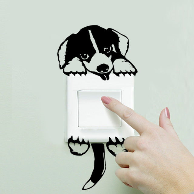 DIY Funny Cute Sleeping Cat Dog Switch Wall Stickers