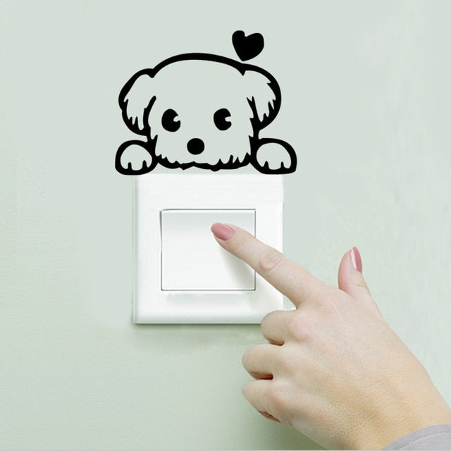 DIY Funny Cute Sleeping Cat Dog Switch Wall Stickers