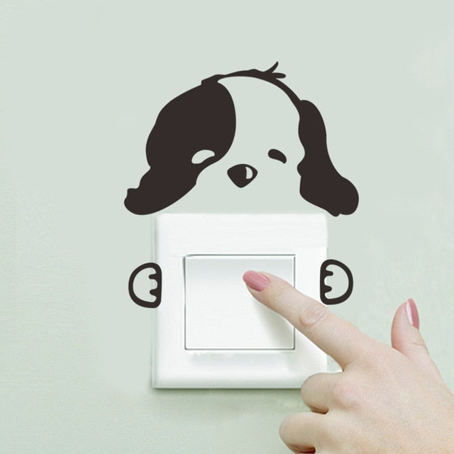 DIY Funny Cute Sleeping Cat Dog Switch Wall Stickers
