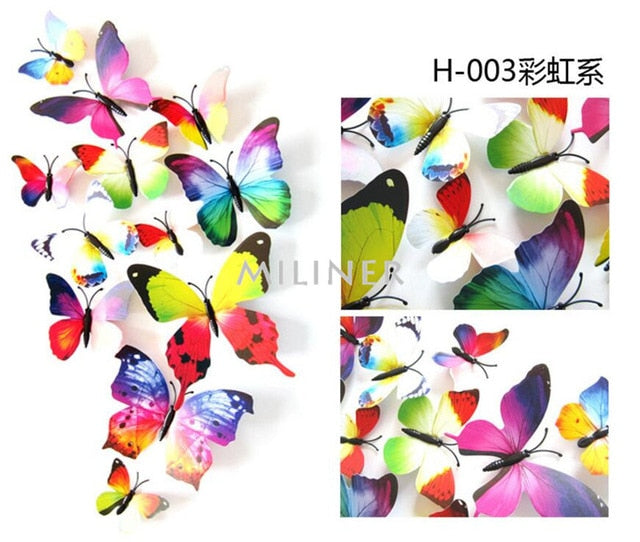 12pcs PVC 3D Cute Butterfly Wall Decor