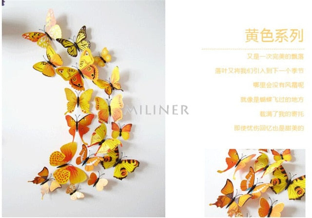12pcs PVC 3D Cute Butterfly Wall Decor