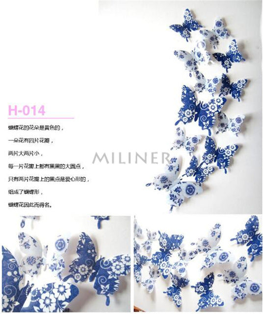 12pcs PVC 3D Cute Butterfly Wall Decor