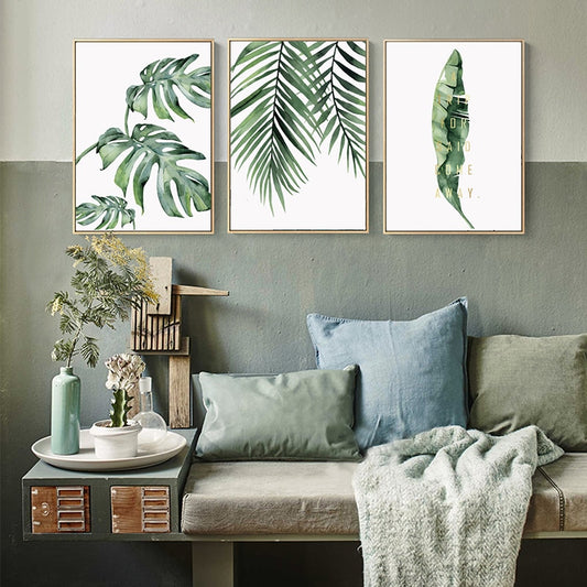 Watercolor Green Leaves Canvas Poster Picture
